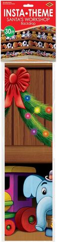 خلفية حائط لورشة عمل Beistle Santa، مقاس 4 × 30 بوصة - خلفية للصور، غطاء حائط سهل الالتصاق، ديكور للحفلات، زينة عيد الميلاد، خلفية عيد الميلاد، خلفيات للعطلات in Saudi Arabia