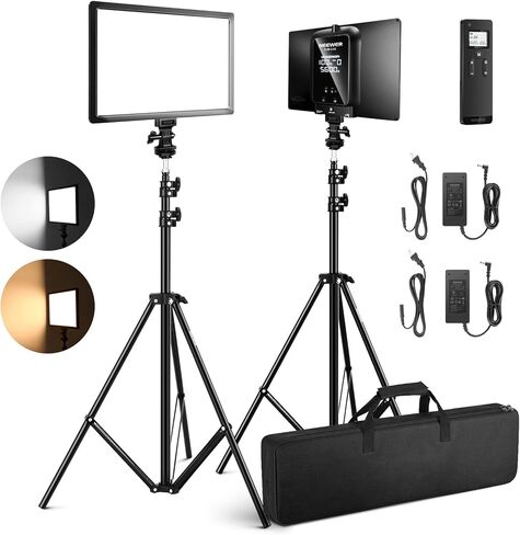 NEEWER 2 Packs 2.4G LED Panel Video Light Soft Lighting Kit, 12.9" Key Light with Stand/Remote/3200-5600K/CRI97+/Built in 7.4V 5200mAh Battery for Game YouTube Live Streaming Photography in Kuwait