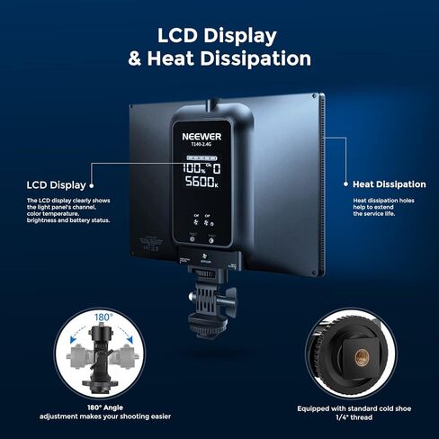 NEEWER 2 Packs 2.4G LED Panel Video Light Soft Lighting Kit, 12.9" Key Light with Stand/Remote/3200-5600K/CRI97+/Built in 7.4V 5200mAh Battery for Game YouTube Live Streaming Photography in Kuwait