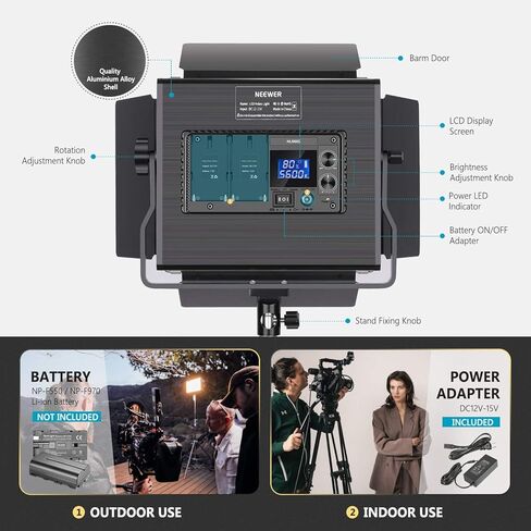نيوير مصباح فيديو LED مطور 660، قابل للتعتيم ثنائي اللون 3200-5600 كلفن سي ار اي 96+ مع شاشة LCD، دعامة تثبيت على شكل حرف U ودور للتصوير الفوتوغرافي في الاستوديو وتصوير فيديو يوتيوب (NL660S) in Kuwait