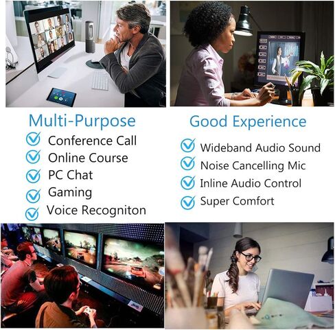 سماعة رأس MAIRDI USB مع ميكروفون للكمبيوتر الشخصي، سماعة كمبيوتر مع ميكروفون لإلغاء الضوضاء لفرق الكمبيوتر المحمول Zoom Skype Jabber Voip هاتف مكتب مركز الاتصال العمل عن بعد، التحكم في مستوى الصوت وكتم صوت الميكروفون in Kuwait
