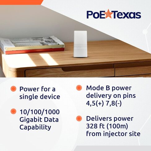 PoE Texas Single-Port Mode B Passive PoE Injector, 48V 15W | 10/100/1000 Gigabit Data with Integrated 48V 15W Power Supply - Plug & Play Home Office, Tablets, VoIP Phone, WiFi AP in Saudi Arabia