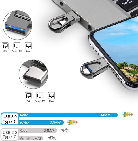 64GB USB C Flash Drive, 2-in-1 OTG USB 3.0 Thumb Drive, Dual USB Memory Stick Pen Drive for Type-C Android Smartphones Tablets and New MacBook Laptop PC PDA Samsung, Black in Kuwait