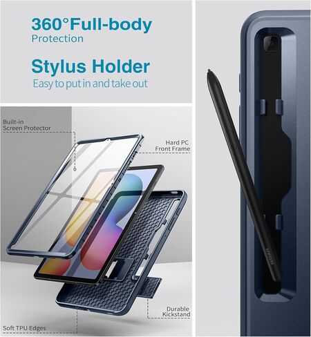 SURITCH Rugged Case for Samsung Galaxy Tab S6 lite 10.4-inch 2022/2020, Built-in Screen Protector Full Body Heavy Duty Shockproof Protective Tablet Cover with S-Pen Slot Kickstand, Navy in Kuwait