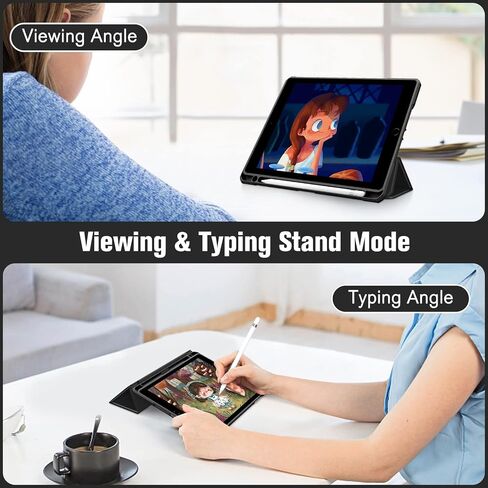 حافظة Fintie Hybrid رفيعة لجهاز iPad الجيل السادس 2018 / الجيل الخامس 2017 / Air 2 / Air 1 (9.7 بوصة) - [حامل أقلام مدمج] غطاء مقاوم للصدمات مع غطاء خلفي شفاف شفاف، أرجواني أرجواني in Saudi Arabia