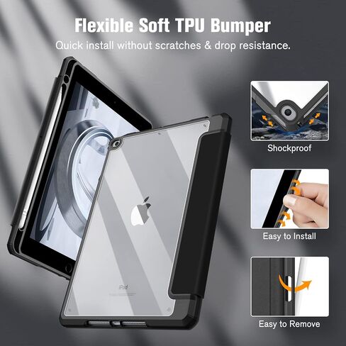 حافظة Fintie Hybrid رفيعة لجهاز iPad الجيل السادس 2018 / الجيل الخامس 2017 / Air 2 / Air 1 (9.7 بوصة) - [حامل أقلام مدمج] غطاء مقاوم للصدمات مع غطاء خلفي شفاف شفاف، أرجواني أرجواني in Saudi Arabia