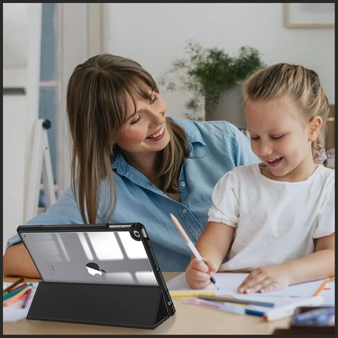 حافظة Fintie Hybrid رفيعة لجهاز iPad الجيل السادس 2018 / الجيل الخامس 2017 / Air 2 / Air 1 (9.7 بوصة) - [حامل أقلام مدمج] غطاء مقاوم للصدمات مع غطاء خلفي شفاف شفاف، أرجواني أرجواني in Saudi Arabia