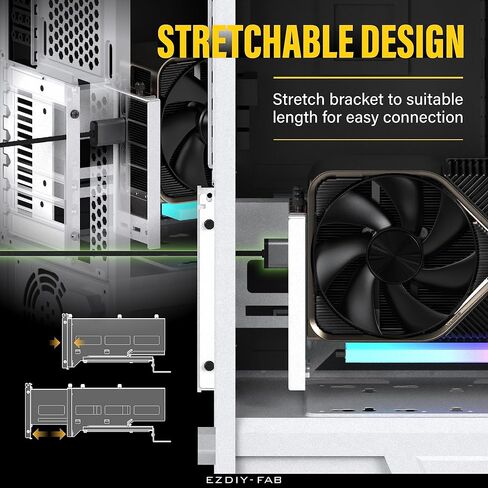 حامل بطاقة رسومية EZDIY-FAB عمودي PCIe 4.0 GPU مع وحدة ARGB LED 5V 3 Pin، مجموعة دعم VGA لبطاقة الفيديو مع كابل رفع PCIe 4.0 X16 Gen4 17 سم/6.69 بوصة زاوية يمين 90 درجة - أسود in Kuwait