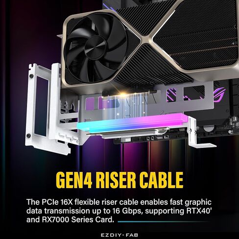 حامل بطاقة رسومية EZDIY-FAB عمودي PCIe 4.0 GPU مع وحدة ARGB LED 5V 3 Pin، مجموعة دعم VGA لبطاقة الفيديو مع كابل رفع PCIe 4.0 X16 Gen4 17 سم/6.69 بوصة زاوية يمين 90 درجة - أسود in Kuwait