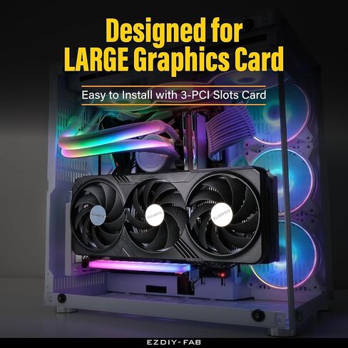 حامل بطاقة رسومية EZDIY-FAB عمودي PCIe 4.0 GPU مع وحدة ARGB LED 5V 3 Pin، مجموعة دعم VGA لبطاقة الفيديو مع كابل رفع PCIe 4.0 X16 Gen4 17 سم/6.69 بوصة زاوية يمين 90 درجة - أسود in Kuwait