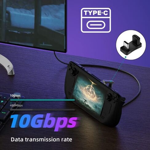 CY Adapter 10Gbps USB3.0 Type C Male to Dual Type-A OTG & Type-C Female Power Data Splitter Adapter Angled Compatible with Steam Deck Laptop in Kuwait