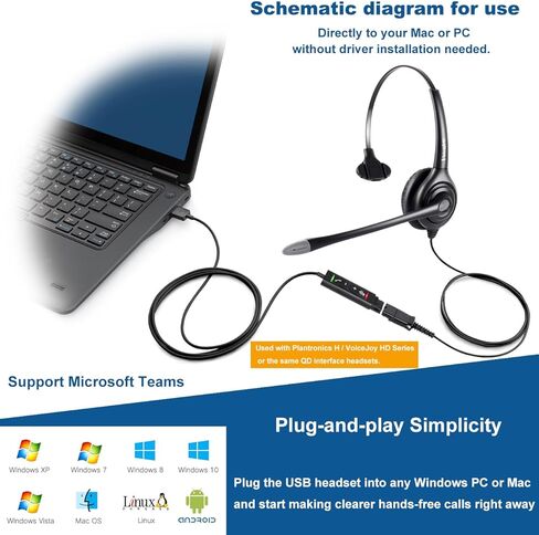 فويس جوي سماعة راس سلكية بمنفذ USB لمركز الاتصال بخاصية الغاء الضوضاء مع ميكروفون تدعم الرد على فرق مايكروسوفت in Saudi Arabia