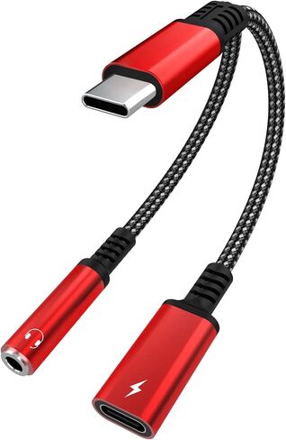 محول سماعة رأس وشاحن Asobilor USB من النوع C إلى 3.5 مم، 2 في 1 من النوع C إلى Aux Audio Jack Hi-Res DAC وPD كابل دونجل للشحن السريع متوافق مع معظم طرازات النوع C (أحمر) in Saudi Arabia