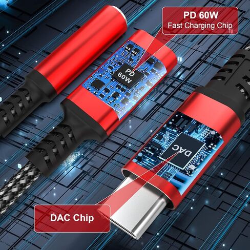 محول سماعة رأس وشاحن Asobilor USB من النوع C إلى 3.5 مم، 2 في 1 من النوع C إلى Aux Audio Jack Hi-Res DAC وPD كابل دونجل للشحن السريع متوافق مع معظم طرازات النوع C (أحمر) in Saudi Arabia