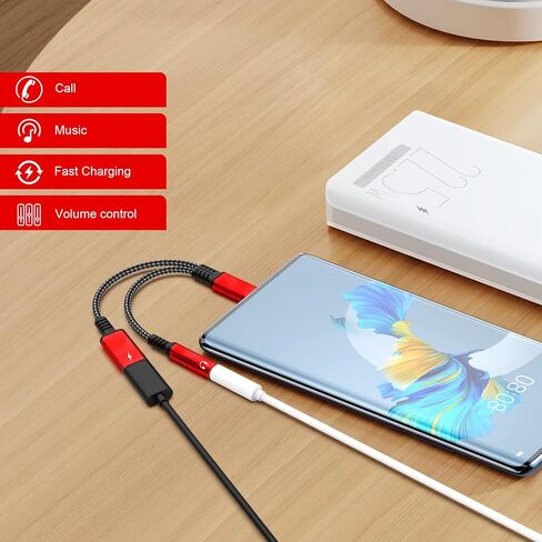 محول سماعة رأس وشاحن Asobilor USB من النوع C إلى 3.5 مم، 2 في 1 من النوع C إلى Aux Audio Jack Hi-Res DAC وPD كابل دونجل للشحن السريع متوافق مع معظم طرازات النوع C (أحمر) in Saudi Arabia