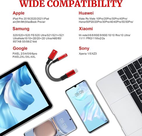 محول سماعة رأس وشاحن Asobilor USB من النوع C إلى 3.5 مم، 2 في 1 من النوع C إلى Aux Audio Jack Hi-Res DAC وPD كابل دونجل للشحن السريع متوافق مع معظم طرازات النوع C (أحمر) in Saudi Arabia