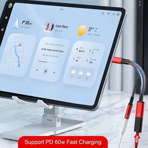 محول سماعة رأس وشاحن Asobilor USB من النوع C إلى 3.5 مم، 2 في 1 من النوع C إلى Aux Audio Jack Hi-Res DAC وPD كابل دونجل للشحن السريع متوافق مع معظم طرازات النوع C (أحمر) in Saudi Arabia