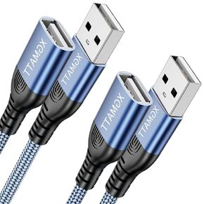 XGMATT كابل تمديد USB 10FT 2Pack، كابل تمديد USB 2.0 USB نوع A ذكر إلى أنثى كابل USB 2.0 تمديد متوافق مع لوحة مفاتيح USB، الطابعة، الماوس، محرك فلاش، القرص الصلب، إلخ - أزرق in Kuwait
