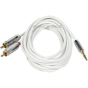 Monoprice Audio Cable - 3 Feet - Black | 3.5mm Stereo Male to RCA Stereo Male Gold Plated Cable for Mobile