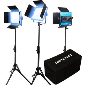 مجموعة Dracast X Series Daylight LED500 - 3 عبوات تتضمن مصابيح لوحة، وحوامل، وBarndoors، وحقيبة سفر | التحكم في تطبيقات البلوتوث | طقم إضاءة فيديو LED 5600K CCT | إضاءة خافتة للضوء 0-100% | كري TLCI 96+ in Kuwait