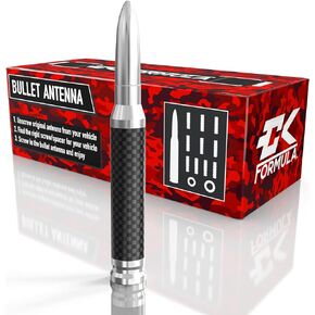 CK Formula 50 Cal Bullet Style Antenna - 5.5" Carbon Fiber Silver Automotive Antenna Replacement for Cars, Trucks and SUV, AM/FM Radio Compatible, 6061 Aluminum Grading, Car Wash Safe, 1 Piece in Kuwait