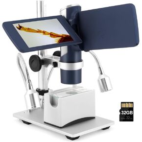 اندوستار مجهر رقمي AD203S بمنفذ HDMI مع جيب بطاقة SD سعة 32GB للبالغين من ادوات المراقبة الخارجية، حامل معدني مطور 8.6 انش (ازرق داكن) in Kuwait