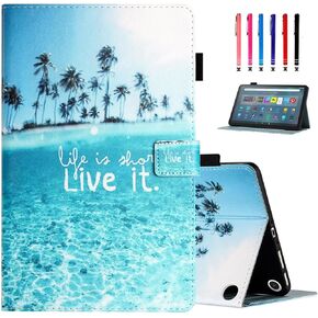 MonsDirect Case for All-New Amazon Fire Max 11 Tablet (13th Generation 2023 Release), 11" Slim PU Leather Stand Cover, Auto Wake/Sleep with Pen Holder & Card Slots for Fire Max 11, Beach