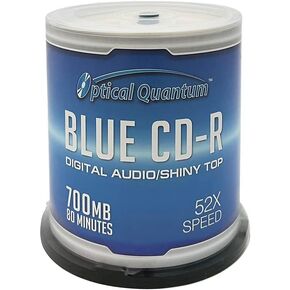Optical Quantum Music Digital Audio Silver Top 700MB 52x Blue AZO CD-R with Noise Free Playback for Optimal Audio Music Recording, 100 Discs