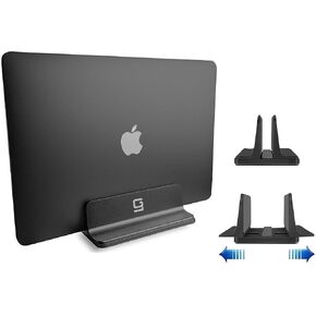 Vertical Laptop Stand for Desk [Adjustable] Sturdy Aluminum Dock Fits All Laptops (up to 20.3 inches) Space Saving, Modern Compact Holder, Compatible with MacBook Pro/Air, Surface, HP, Dell (Black) in Kuwait