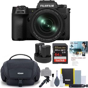 Fujifilm X-H2 40 MP Body with XF16-80mm F4 R OIS WR Lens (Black) Bundle with Extra Batteries, Memory Card & Case (5 Items)