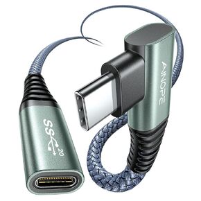 AINOPE USB C Extension Cable, 20Gbps/USB 3.2 Transfer USB Type C Extender Right Angle 100W/5A Fast Charging Compatible with PSVR2/USB C Hub/Dell XPS/MacBook/iPad Pro/Magsafe Charger (2M/6.6FT/Gray)