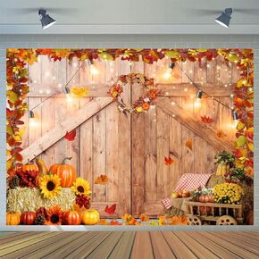 CYLYH 10x8FT Fall Thanksgiving Backdrop Autumn Pumpkin Harvest Barn Door Background Thanksgiving Banner Decoration Fall Rustic Farm Door Photography Backdrop CY582 in Kuwait