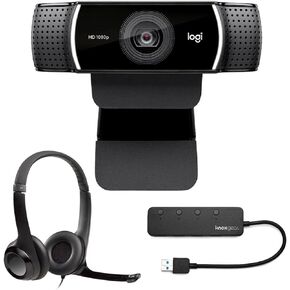 Logitech C922 Pro Stream 1080p Webcam Bundle with H390 USB Headset and 4-Port USB Hub (3 Items) in Kuwait