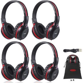 SIMOLIO Two Channel Infrared Headphones for Honda Odyssey, Pilot, uConnect VES, Chrysler Pacifica, Town and Country, GMC Yukon, Nissan Armada, IR Wireless Headphones for Car DVD Player Kids (4 Pack)