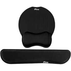 iFine Upgrade Enlarged Superfine Fibre Soft Smooth Memory Foam Ergonomic Mouse Pad & Keyboard Wrist Rest for Desktop Mac Gaming or Office Stress Free Typing (Black Two Sets)