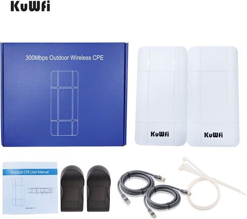 جسر لاسلكي، KuWFi 2.4G CPE خارجي من نقطة إلى نقطة محطة نانو للوصول طويل المدى مع هوائي لوحة 12 ديسيبل، يدعم 24 فولت POE [عبوة من قطعتين، إقران مسبق] in Kuwait