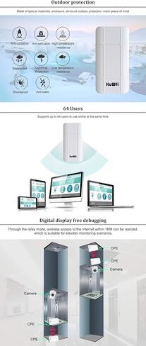 جسر لاسلكي، KuWFi 2.4G CPE خارجي من نقطة إلى نقطة محطة نانو للوصول طويل المدى مع هوائي لوحة 12 ديسيبل، يدعم 24 فولت POE [عبوة من قطعتين، إقران مسبق] in Kuwait