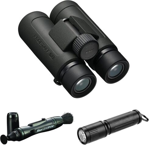 نيكون PROSTAFF P3 10x42 مجهر مقاوم للماء للبالغين | مناظير سفر صغيرة ومدمجة لمراقبة الطيور | نظام تنظيف قلم العدسة، ومجموعة حزمة المصباح اليدوي in Saudi Arabia