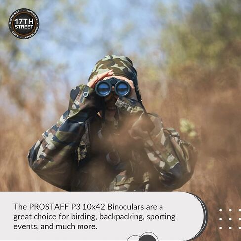 نيكون PROSTAFF P3 10x42 مجهر مقاوم للماء للبالغين | مناظير سفر صغيرة ومدمجة لمراقبة الطيور | نظام تنظيف قلم العدسة، ومجموعة حزمة المصباح اليدوي in Saudi Arabia