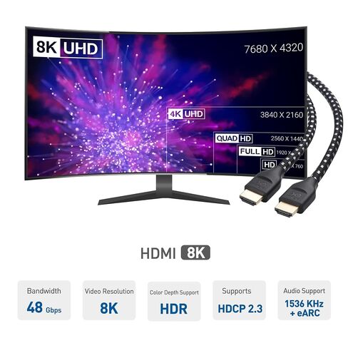 Cable Matters [Ultra High Speed HDMI Certified] Braided 48Gbps 8K HDMI Cable 6.6 ft / 2m with 8K @120Hz, 4K @240Hz and HDR Support for PS5, Xbox Series X/S, RTX3080 / 3090, Apple TV and More in White in Saudi Arabia