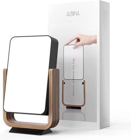 مصباح العلاج بالضوء ALBINA الخالي من الأشعة فوق البنفسجية 10,000 لوكس، مصباح المزاج السعيد مع 5 سطوع قابل للتعديل و4 وظائف مؤقتة، إطار خشبي بحامل قابل للفصل، مصباح ضوء الشمس كامل الطيف للمنزل/المكتب (أبيض/خشب البتولا) in Kuwait