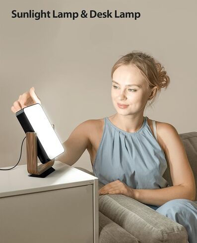 مصباح العلاج بالضوء ALBINA الخالي من الأشعة فوق البنفسجية 10,000 لوكس، مصباح المزاج السعيد مع 5 سطوع قابل للتعديل و4 وظائف مؤقتة، إطار خشبي بحامل قابل للفصل، مصباح ضوء الشمس كامل الطيف للمنزل/المكتب (أبيض/خشب البتولا) in Kuwait