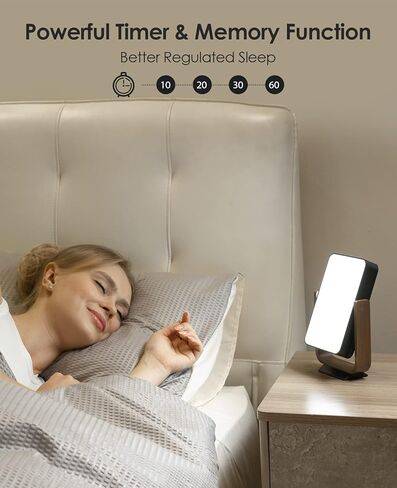 مصباح العلاج بالضوء ALBINA الخالي من الأشعة فوق البنفسجية 10,000 لوكس، مصباح المزاج السعيد مع 5 سطوع قابل للتعديل و4 وظائف مؤقتة، إطار خشبي بحامل قابل للفصل، مصباح ضوء الشمس كامل الطيف للمنزل/المكتب (أبيض/خشب البتولا) in Kuwait