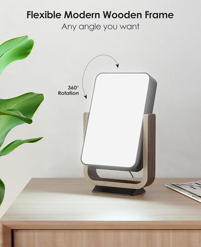 مصباح العلاج بالضوء ALBINA الخالي من الأشعة فوق البنفسجية 10,000 لوكس، مصباح المزاج السعيد مع 5 سطوع قابل للتعديل و4 وظائف مؤقتة، إطار خشبي بحامل قابل للفصل، مصباح ضوء الشمس كامل الطيف للمنزل/المكتب (أبيض/خشب البتولا) in Kuwait