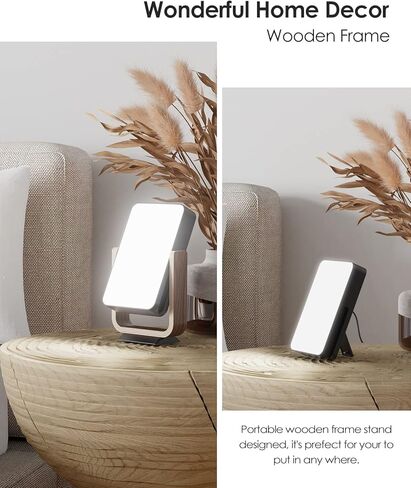 مصباح العلاج بالضوء ALBINA الخالي من الأشعة فوق البنفسجية 10,000 لوكس، مصباح المزاج السعيد مع 5 سطوع قابل للتعديل و4 وظائف مؤقتة، إطار خشبي بحامل قابل للفصل، مصباح ضوء الشمس كامل الطيف للمنزل/المكتب (أبيض/خشب البتولا) in Kuwait