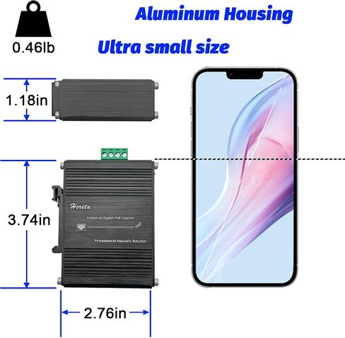 Industrial Gigabit PoE+ Injector, Hardened PoE Adapter with M12 Waterproof Connector, Support PoE IEEE 802.3 af/at 30W Power Sourcing Equipment, DIN-Rail/Wall Mount in Kuwait