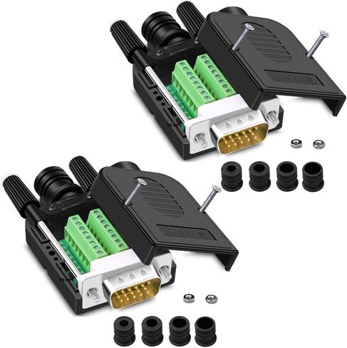 ANMBEST VGA موصل سريع بدون لحام 16 مم أرق 3+9 DB15 3Row قابس تسلسلي إلى 15 دبوس منفذ طرفي محول لوحة القطع متوافق مع VGA 3+7/3+6/3+6/3+4/3+2 (ذكر + أنثى) in Kuwait