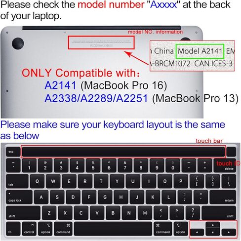 WSLUCKO Silicone Keyboard Cover Skin for 2020-2022 MacBook Pro 13"(Model:A2338/A2289/A2251) M2 M1 & 2019 2020 MacBook Pro 16 inch(Model: A2141) with Touch ID Keyboard Cover Protective Skin, Rose in Kuwait