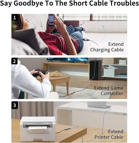 XGMATT كابل تمديد USB 10FT 2Pack، كابل تمديد USB 2.0 USB نوع A ذكر إلى أنثى كابل USB 2.0 تمديد متوافق مع لوحة مفاتيح USB، الطابعة، الماوس، محرك فلاش، القرص الصلب، إلخ - أزرق in Kuwait