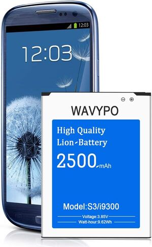 WAVYPO Battery for Galaxy S3 I9300, 2500mAh Li-ion Replacement Battery for Samsung Galaxy S3 I9300, I9305 LTE, I535, T999, I747, L710, S3 Spare Battery in Kuwait